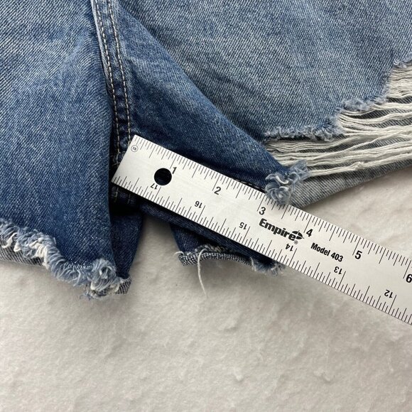 Arizona Jean Shorts Women's Sz 19 Blue Highrise Distressed Denim Stretch Raw Hem - Picture 4 of 12